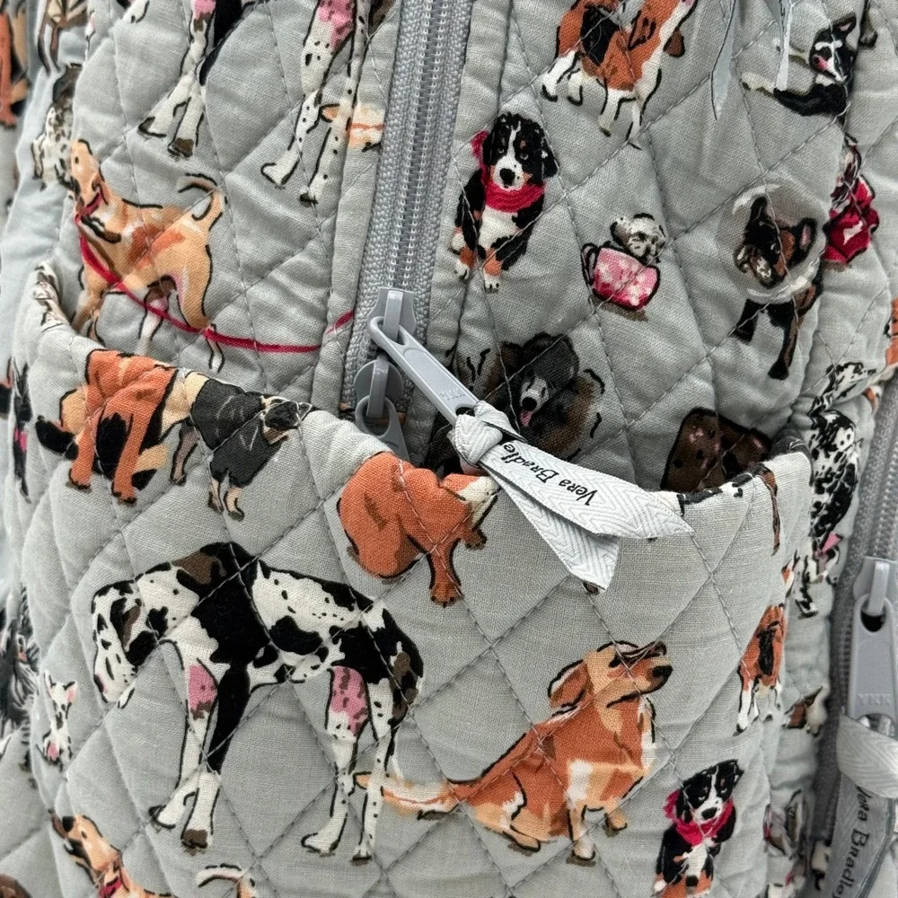 Vera Bradley Best in Show Dog Print Quilted Cotton Backpack Gray Multi Pocket